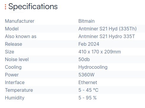 Antminer S21 Hyd specification