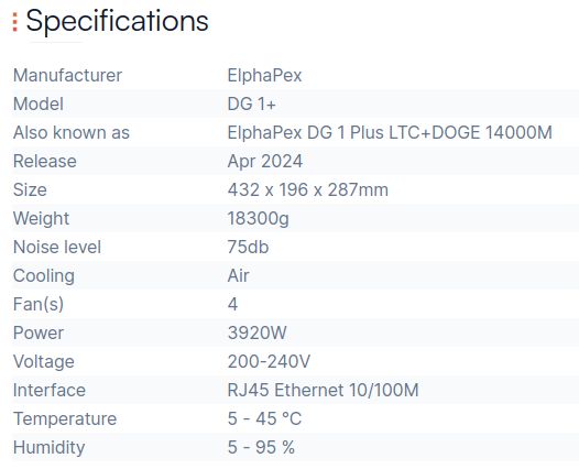 ElphaPex DG 1+ specification