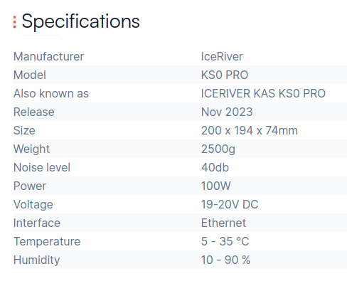 IceRiver KS0 PRO specification