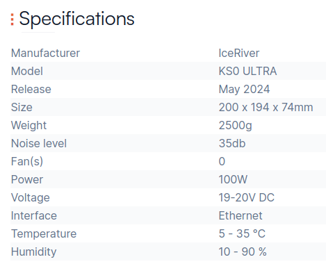 IceRiver KS0 ULTRA specification