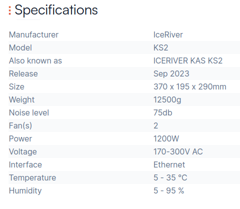 IceRiver KS2 specification