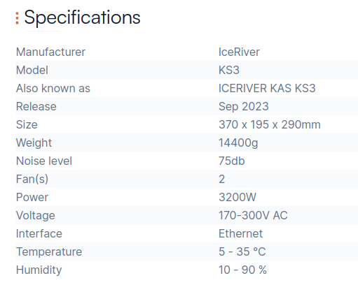 IceRiver KS3 spec