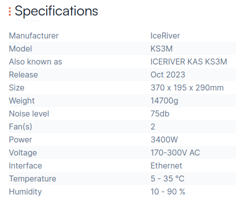 IceRiver KS3M specification