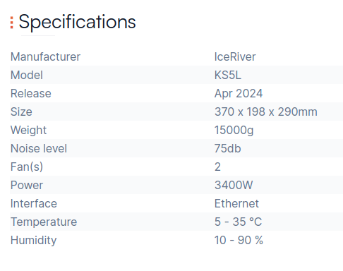 IceRiver KS5L specification