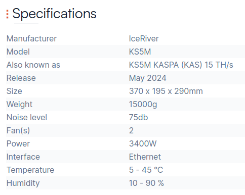 IceRiver KS5M specification