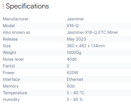 Jasminer X16-Q specification