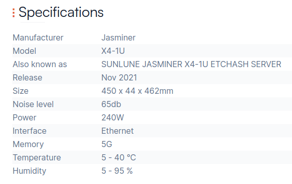  Jasminer X4-1U specification