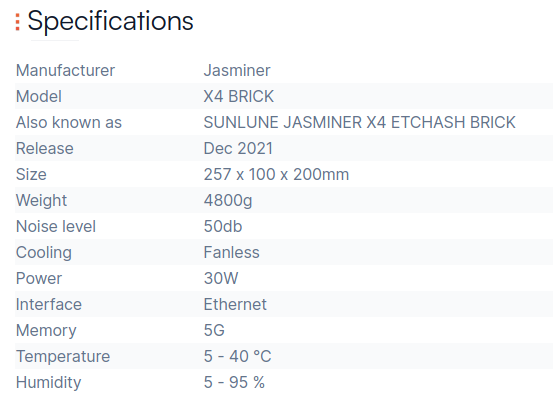 Jasminer X4 BRICK specification