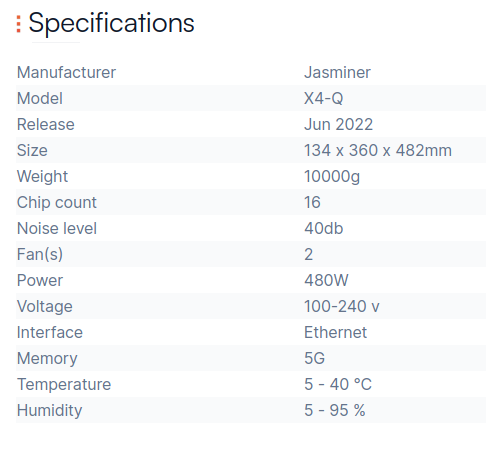 Jasminer X4-Q specification