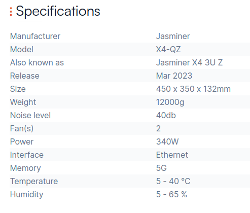 Jasminer X4-QZ specification