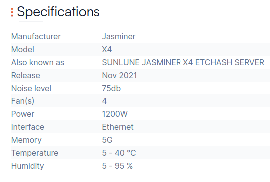 Jasminer X4 specification