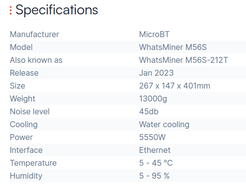 WhatsMiner M56S specification