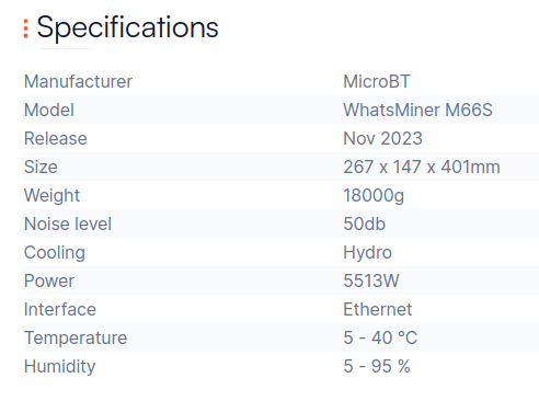 WhatsMiner M66S specification