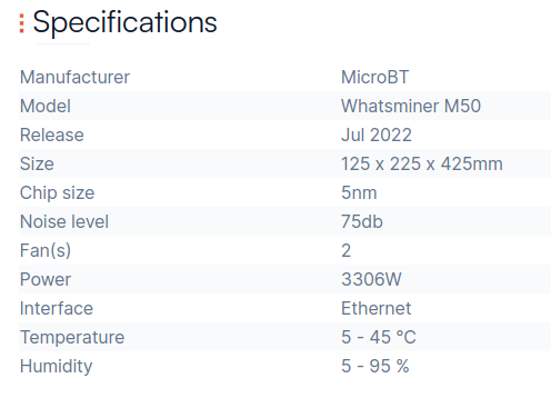 Whatsminer M50 specification