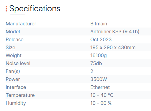 antminer ks3 specification