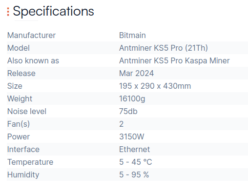 antminer ks5 pro specification