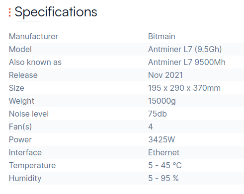 antminer l7 specification