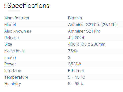 antminer s21 pro specification