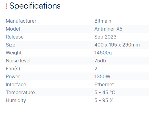 antminer x5 specification