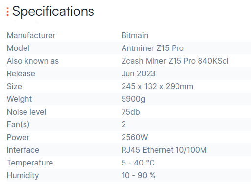 antminer z15 pro specification