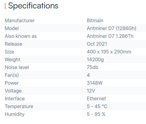 antminer d7 specification