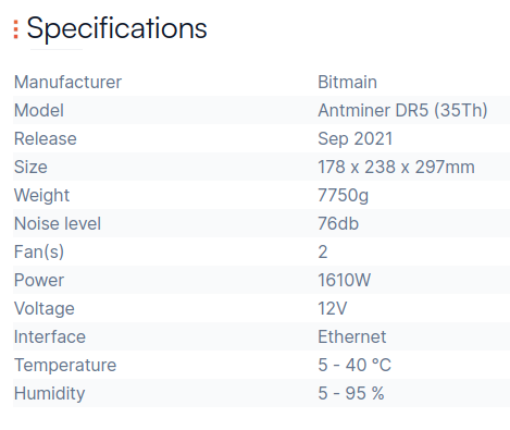 antminer dr5 specification