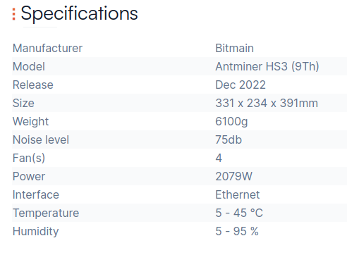 antminer hs3 specification