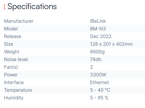 iBeLink BM-N3 specification