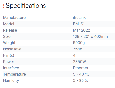 iBeLink BM-S1 specification