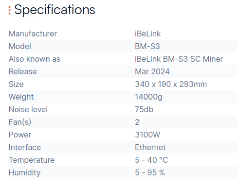 iBeLink BM-S3 specififcation