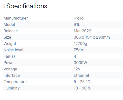 iPollo B1L specification