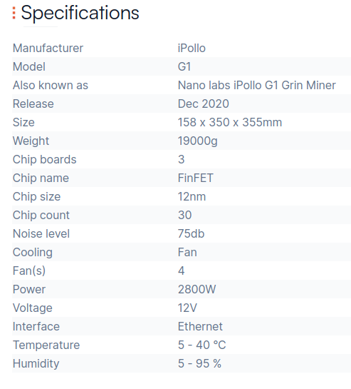 iPollo G1 specification