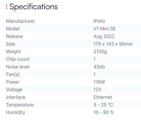 iPollo V1 Mini SE specification