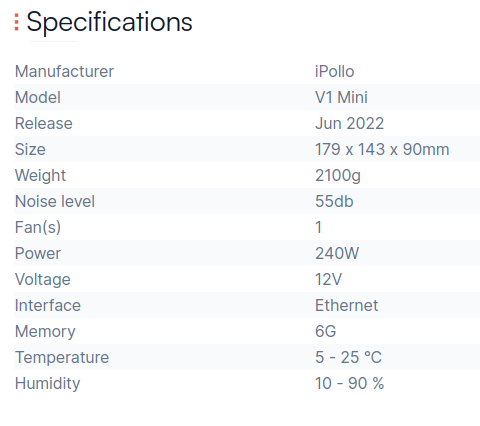 iPollo V1 Mini specification