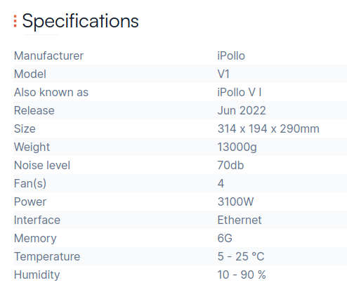 iPollo V1 specification