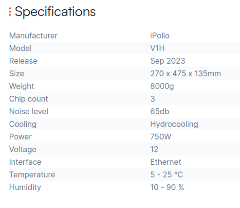 iPollo V1H specification