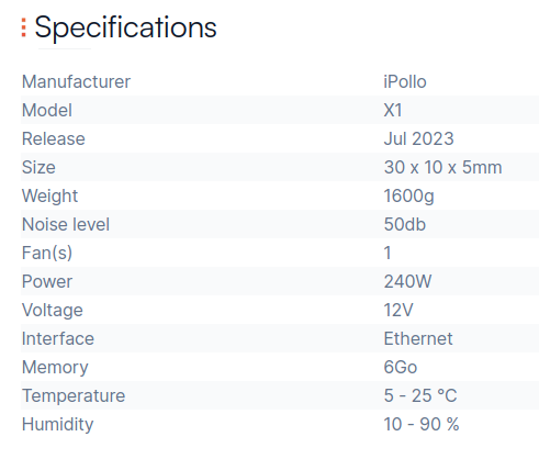 iPollo X1 specification