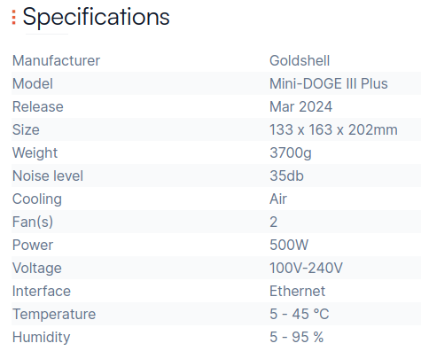 mini doge iii plus specification