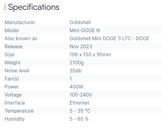 mini doge iii specification