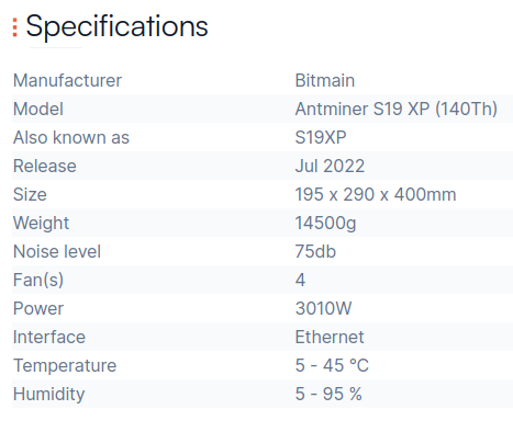 antminer s19  xp specification