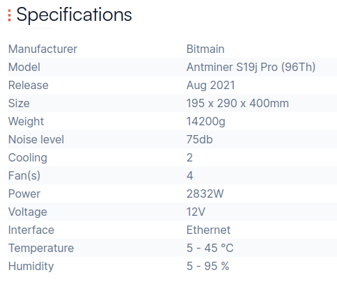 antminer s19j pro specification