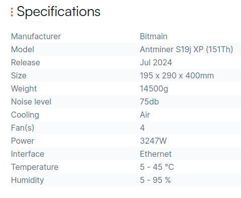 Antminer S19j XP specification