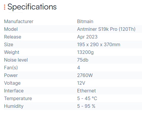 Antminer s19 k Pro specification