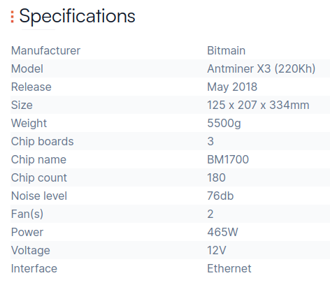 antminer x3 specification